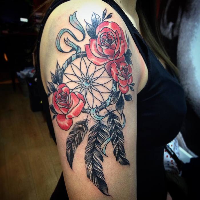 Dreamcatcher Tattoo with Roses by Benga 