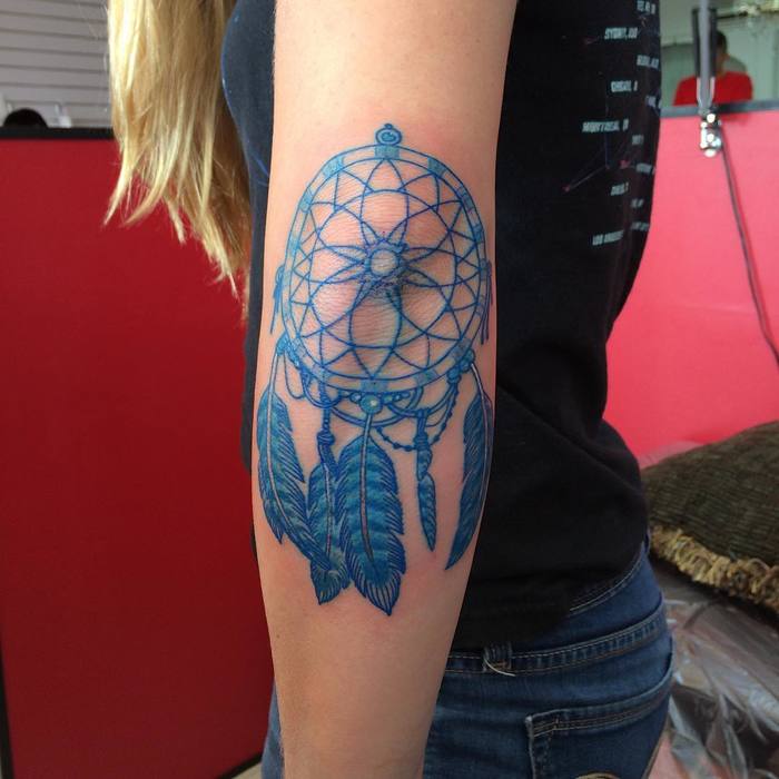 Blue Ink Dreamcatcher Tattoo by Horikyo