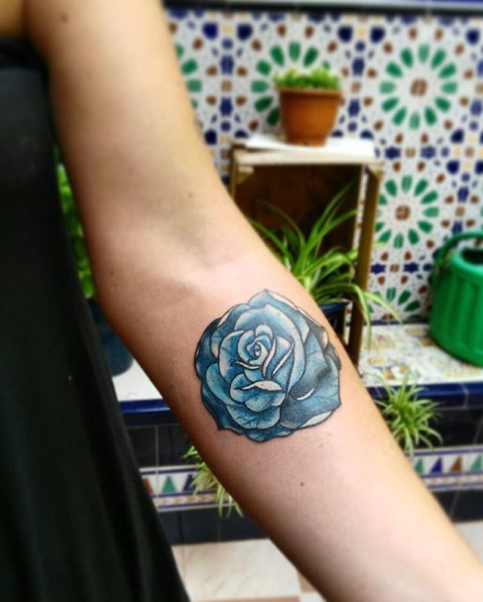 Blue Ink Rose Tattoo by Carolina Carmona