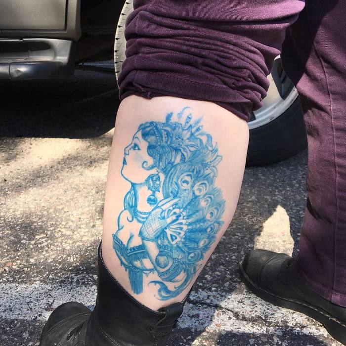 Blue Ink Burlesque Tattoo by Aaron Cooper