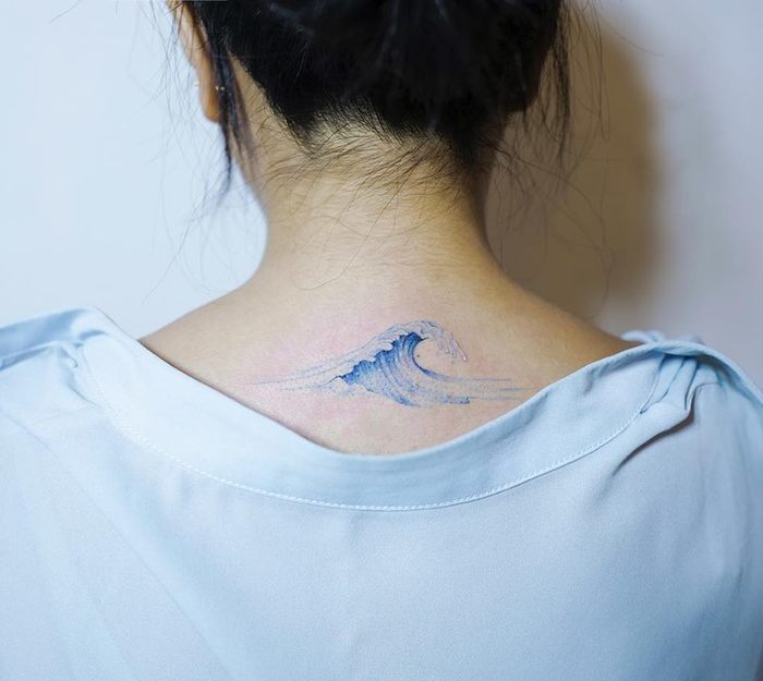 Blue Ink Wave Tattoo by Sol Tattoo