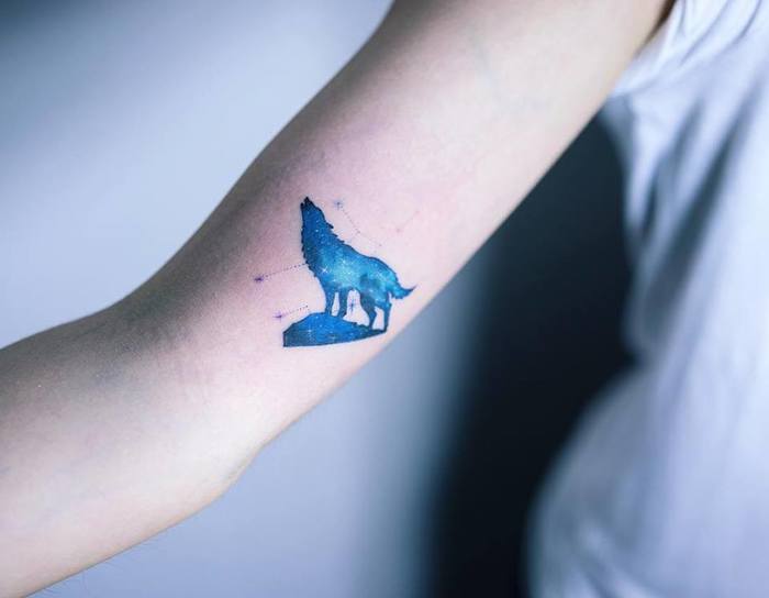 Blue Ink Wolf Tattoo by Sol Tattoo