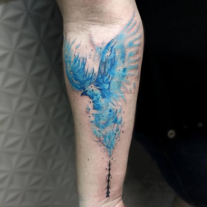 Blue Ink Phoenix Tattoo by Felipe Mello