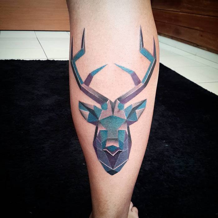 Colored Geometric Deer Tattoo by Diogo Rocha 