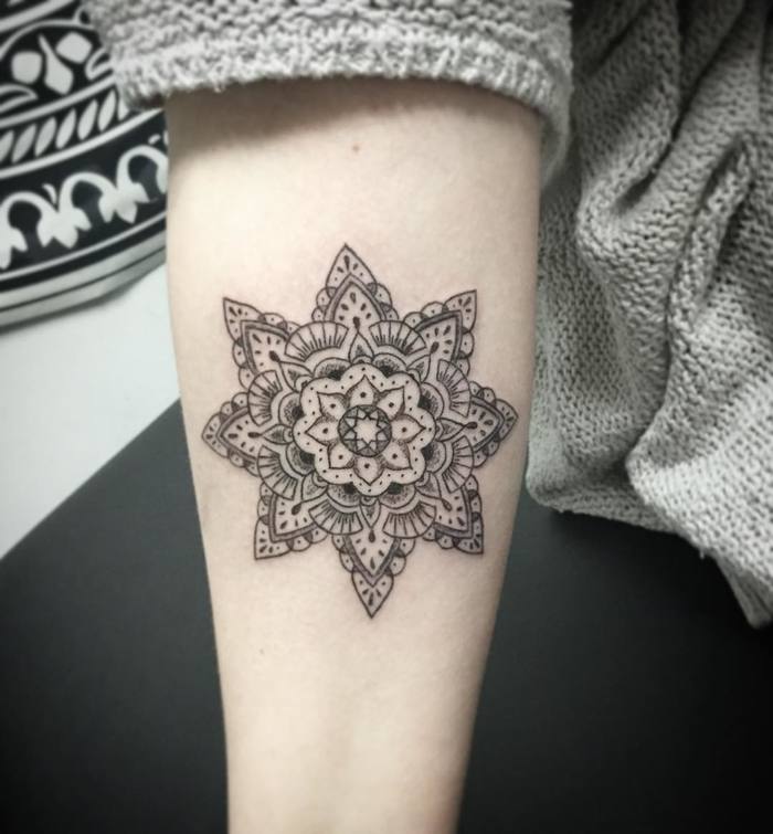Inner Forearm mandala tattoo by Jasmine Tattooist