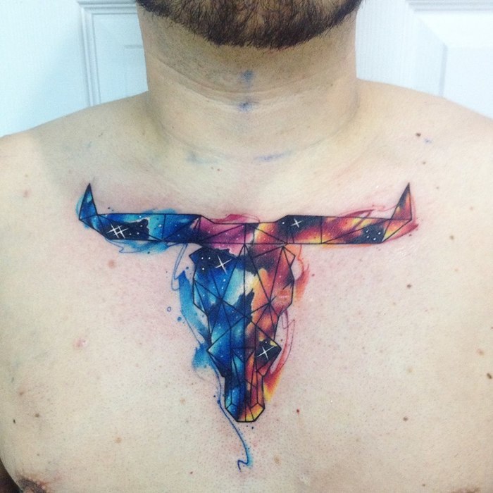 Watercolor Bull Tattoo By Adrian Bascur