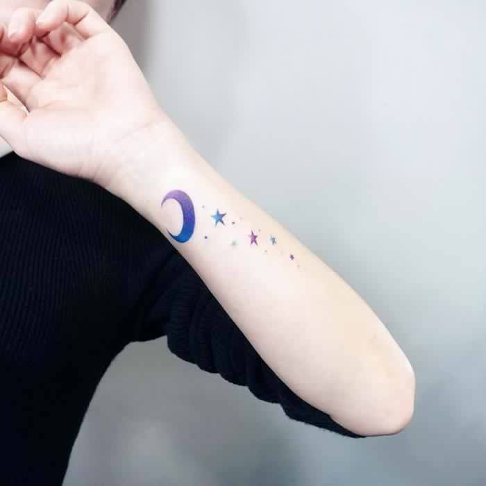 Stars and crescent Moon tattoos by Tattooist Ida