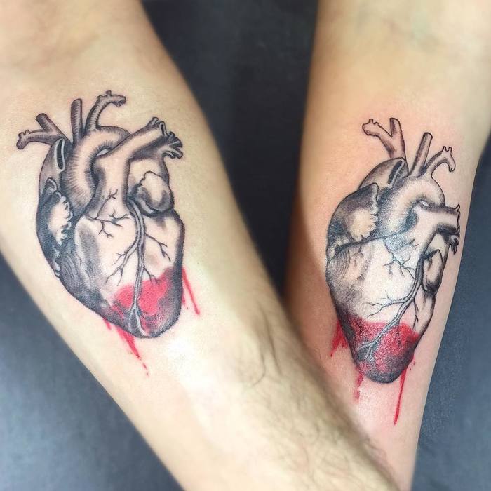 Matching Anatomical Heart Tattoos by Aleksandra Stojanoska