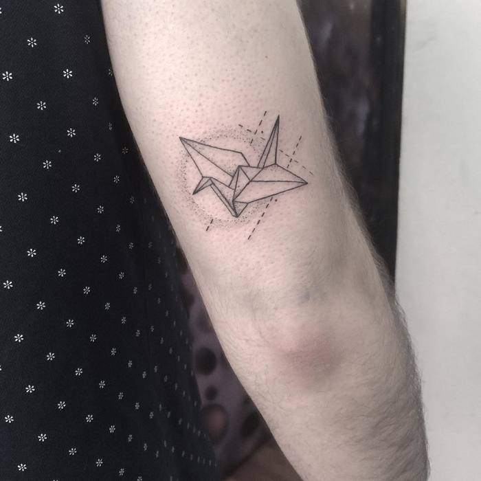 Dotwork and Linework Paper Crane Tattoo by anahi_blekk