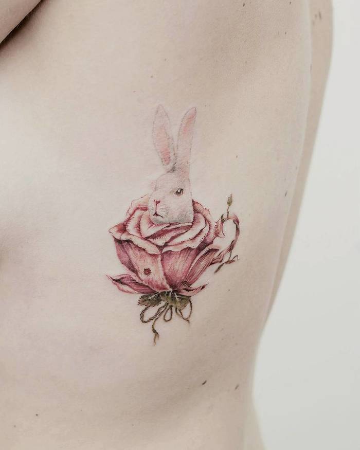 Little White Rabbit Inside Rose by Jasper Andres