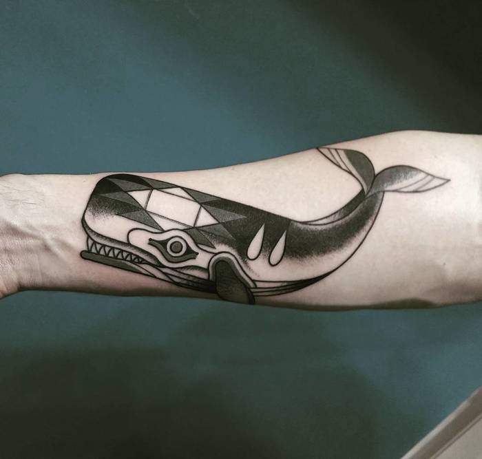 Traditional Black Ink Whale Tattoo by Friedrich Heyden
