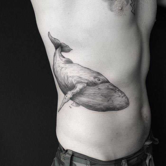 Fine Line Whale Tattoo by Mary Tereshchenko