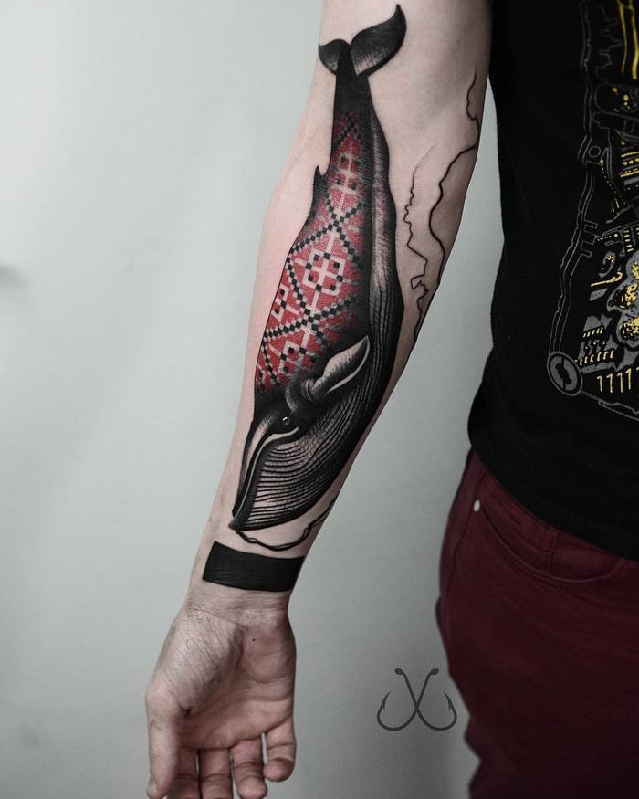 Black and Red Whale Tattoo by timur_lysenko