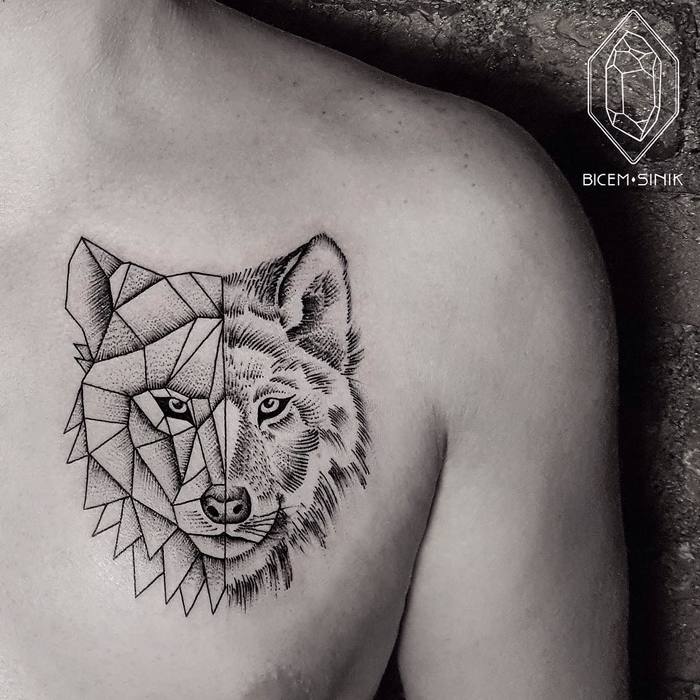 Divided Wolf Tattoo by bicemsinik