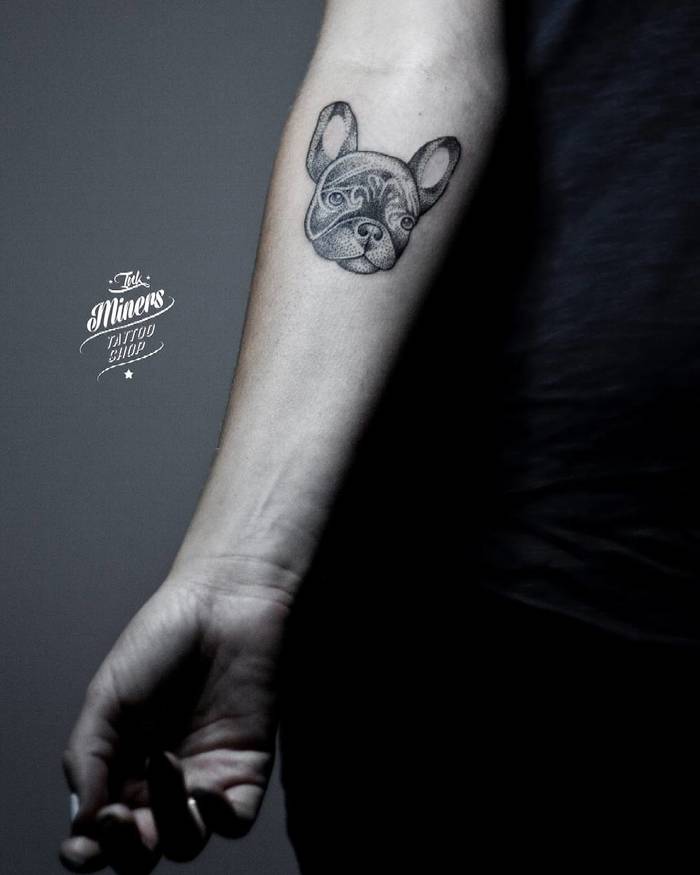 Dotwork French Bulldog Tattoo by Bianka Szlachta