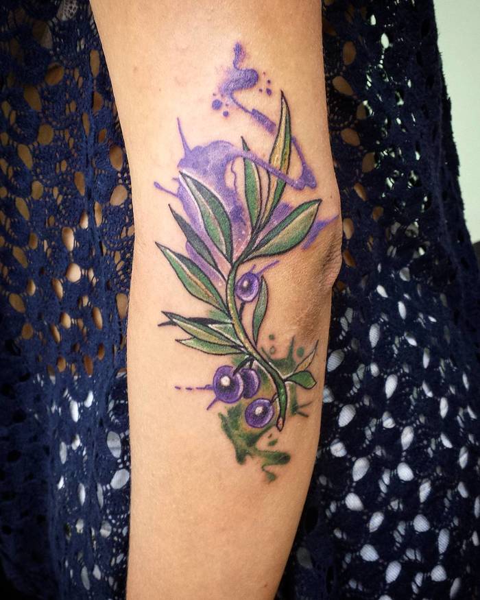 Watercolor Olive Branch Tattoo by pnstatt2