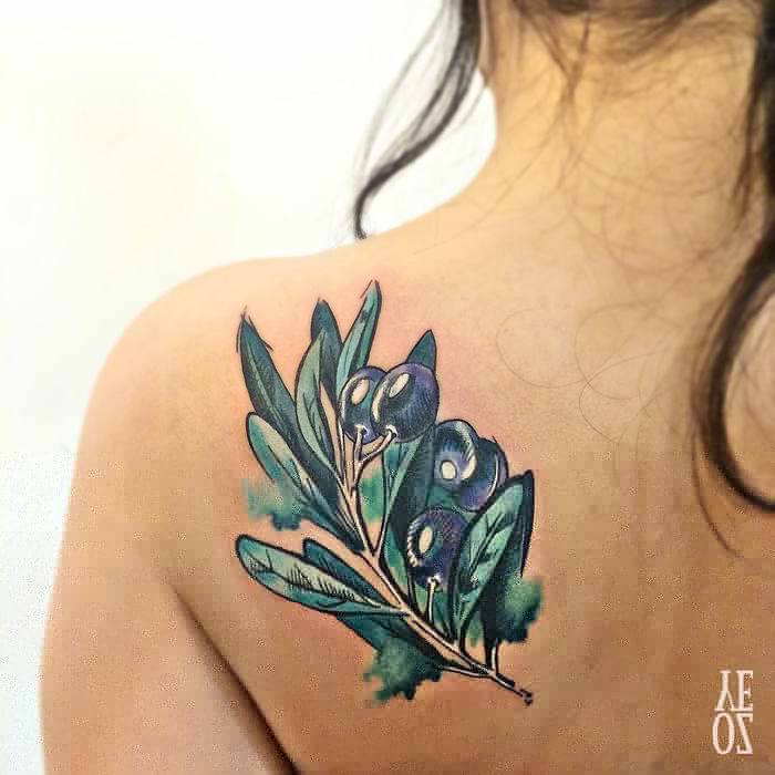 Watercolor Olive Branch Tattoo by yelizozcan_tattooer