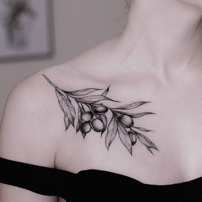 Black and Grey Olive Branch Tattoo by dianaseverinenko