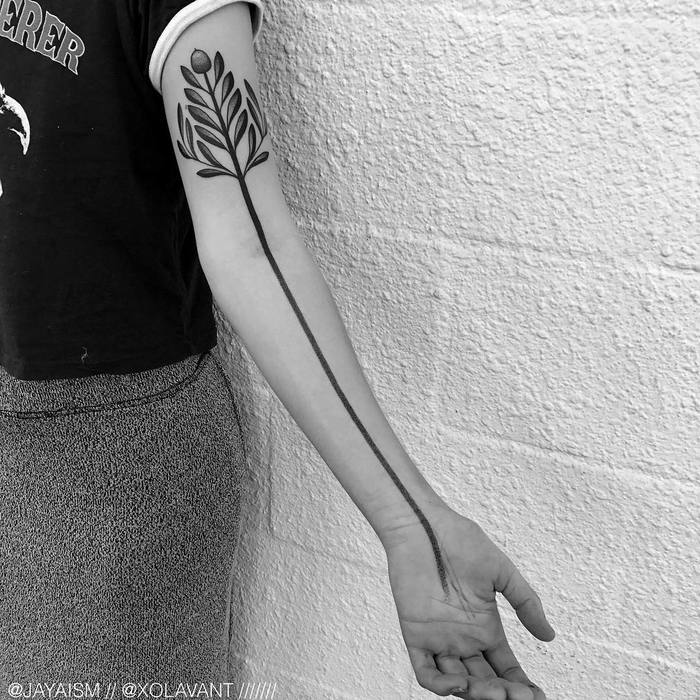  Blackwork Olive Branch Tattoo on Arm by jayaism