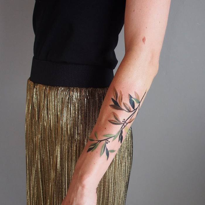 Colored Olive Branch Tattoo by sashaunisex