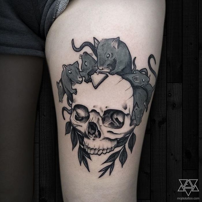 Rats and Skull Tattoo by Fabien 