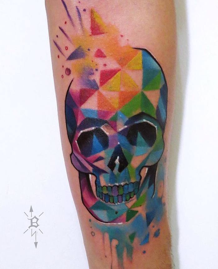 Colored Geometric Skull Tattoo by Brandon B. 