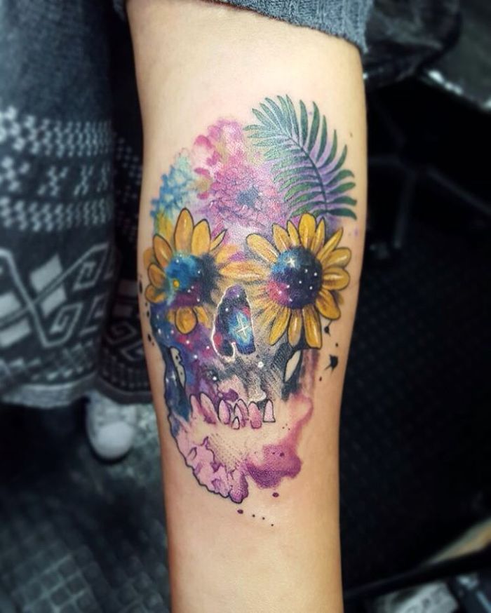 Watercolor Floral Skull by Gustavogh Rincon 