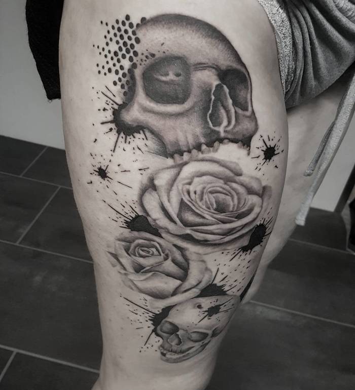 Skulls and Roses Tattoo by tatuangeel 