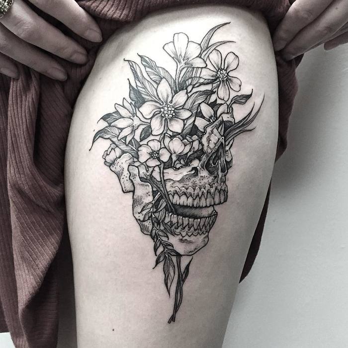 Floral Skull Tattoo by Michael George Pecherle