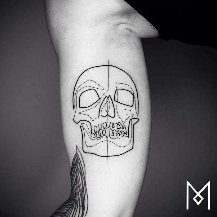 Single Line Skull Tattoo by Mo Ganji