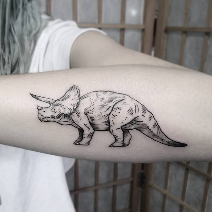 Linework Triceratops Tattoo by angeloguardia