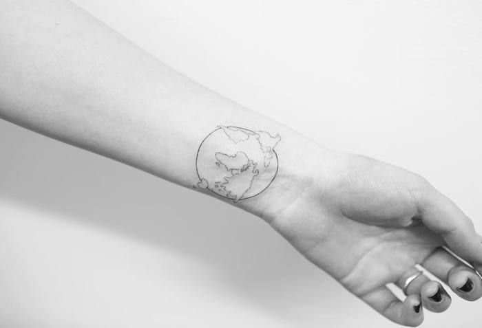 Minimalist Dotwork Earth Tattoo by joicewang.nyc