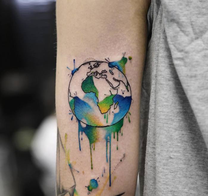 Watercolor Earth Tattoo Design by georgiagreynyc