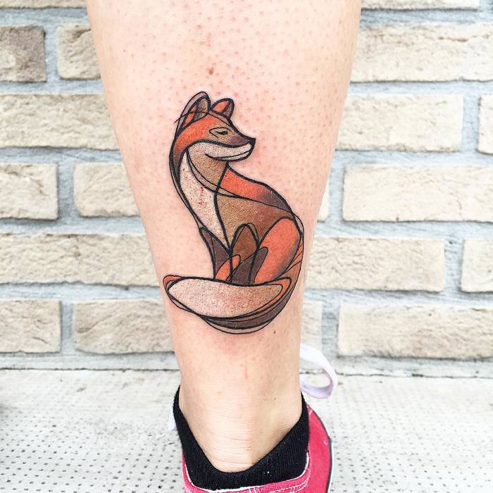 Traditional Fox Tattoo on Calf by bombayfoor 