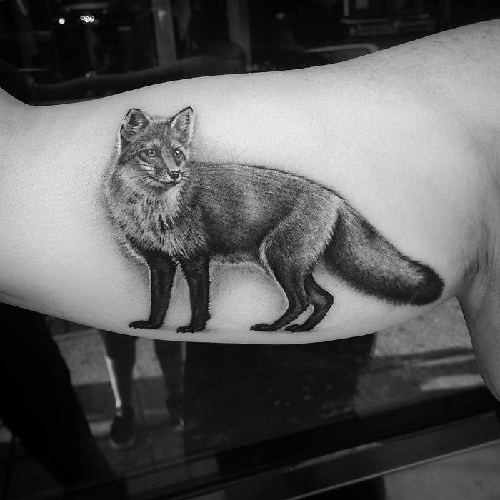Black and Grey Fox Tattoo by lazerliz
