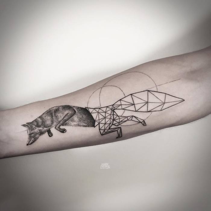 Half Dotwork Half Geometric Fox Tattoo by mark_ostein 