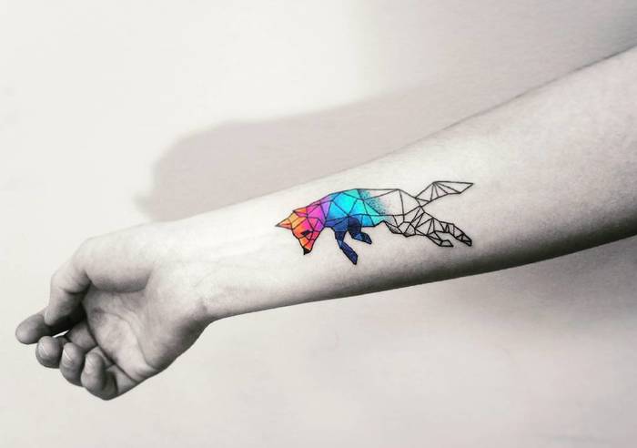 Colored Geometric Fox Tattoo by vt_kazantsev