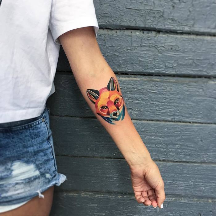 Colored Fox Head Tattoo by natsi_tattoo
