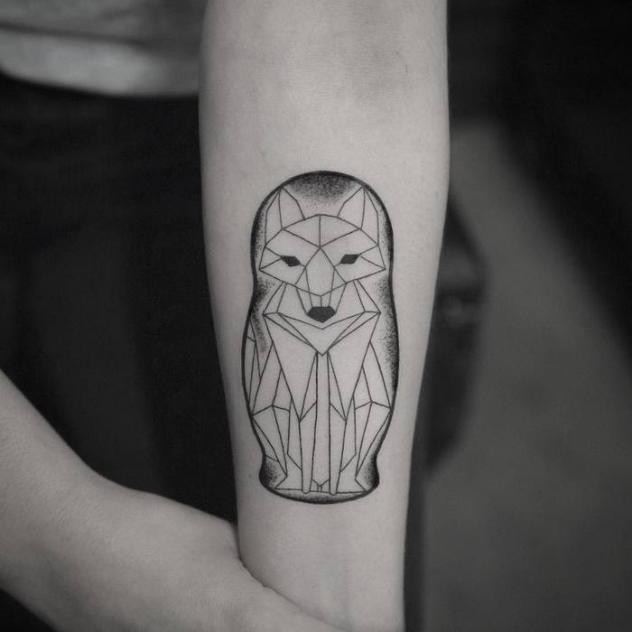 Geometric Matryoshka Fox Tattoo by robgreennyc