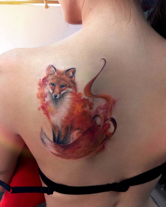 Watercolor Fox Tattoo by yershova_anna