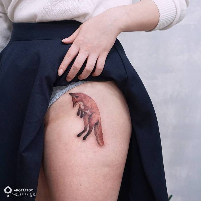 Jumping Fox Tattoo by tattooist_silo