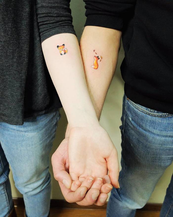 Little Matching Fox Tattoos by vt_kazantsev