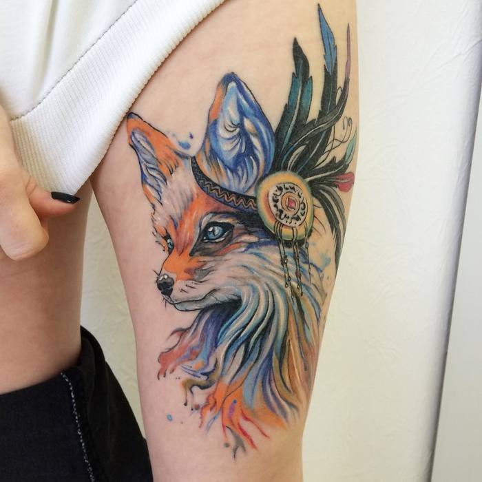 Native American Style Fox Tattoo by victoriascarlet93