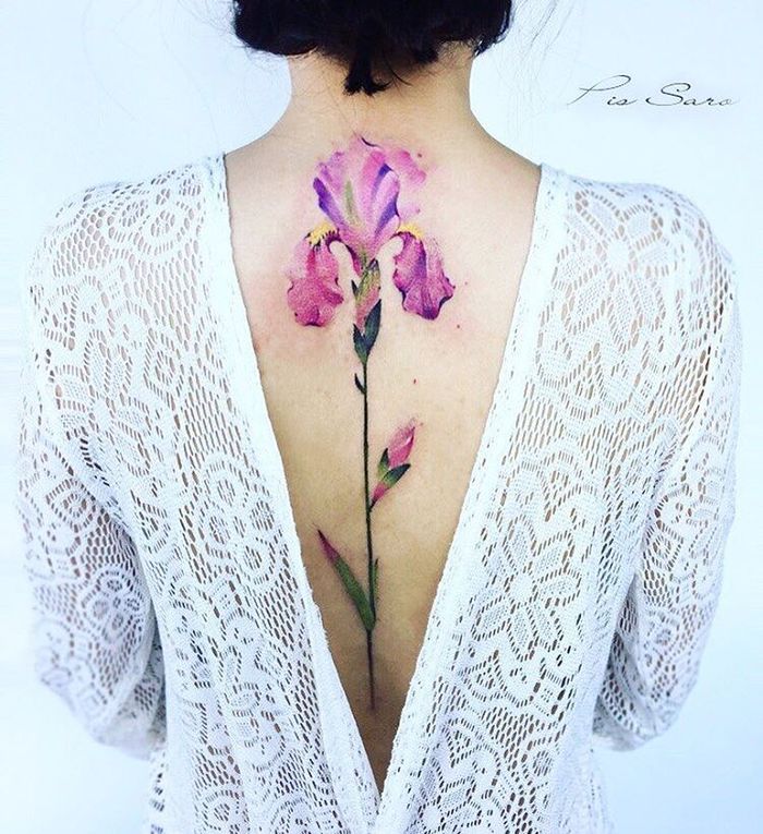 Watercolor Iris Flower Tattoo by Pis Saro