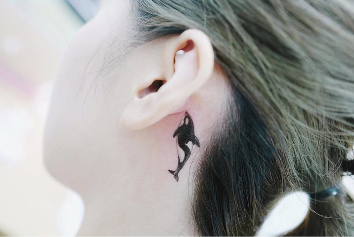 Killer Whale Tattoo Behind the Ear by tattooist_banul