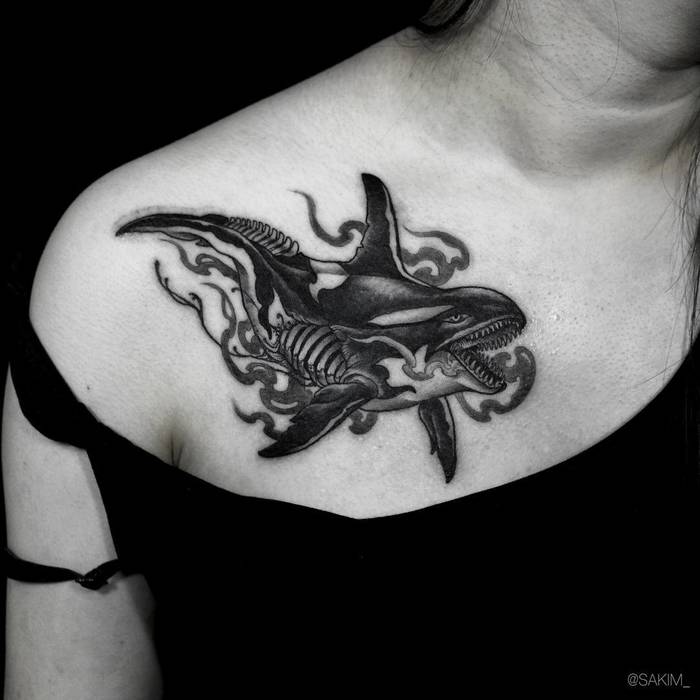Black Ink Orca Tattoo by sakim__