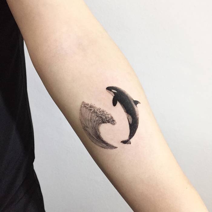 Black and Grey Killer Whale Tattoo by ilwolhongdam