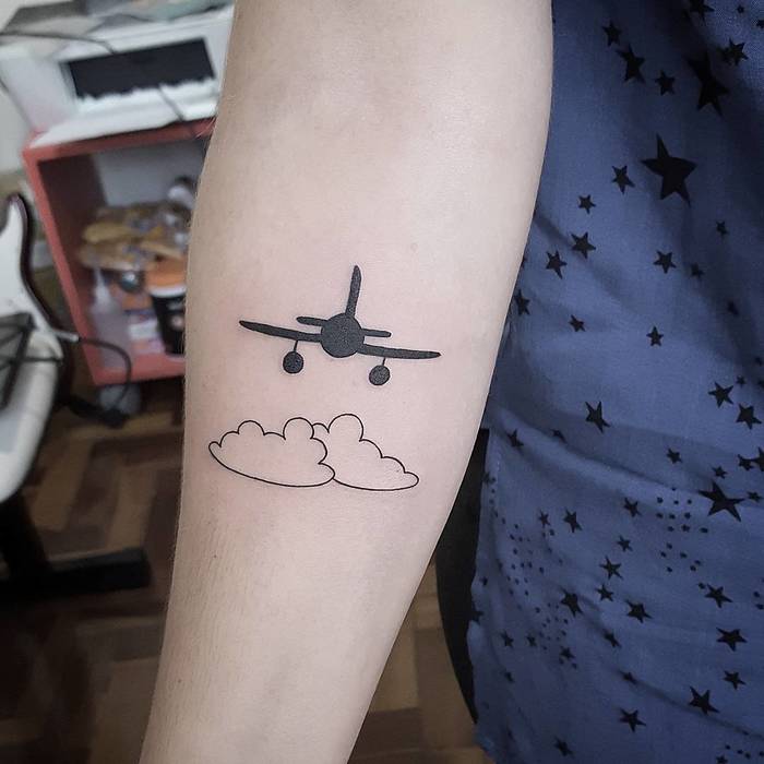 Black Ink Airplane Tattoo by rafaellatattoo