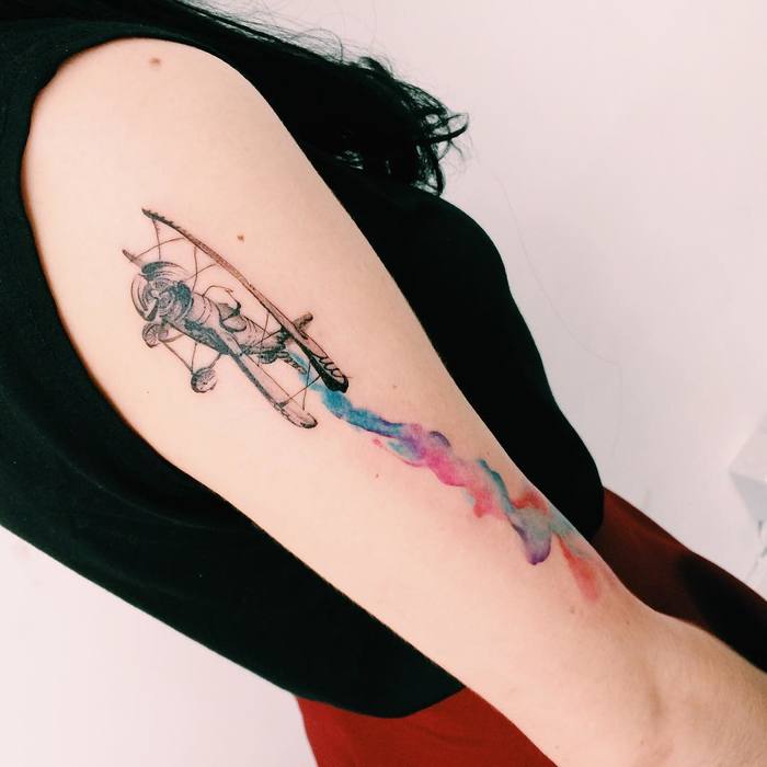 Biplane Tattoo by tattooist_doy
