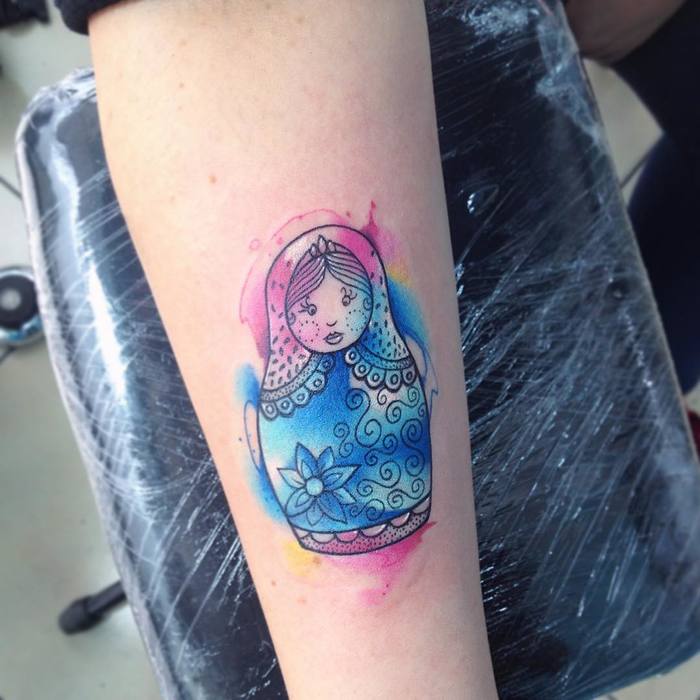 Watercolor Matryoshka Doll Tattoo by adrianbascur